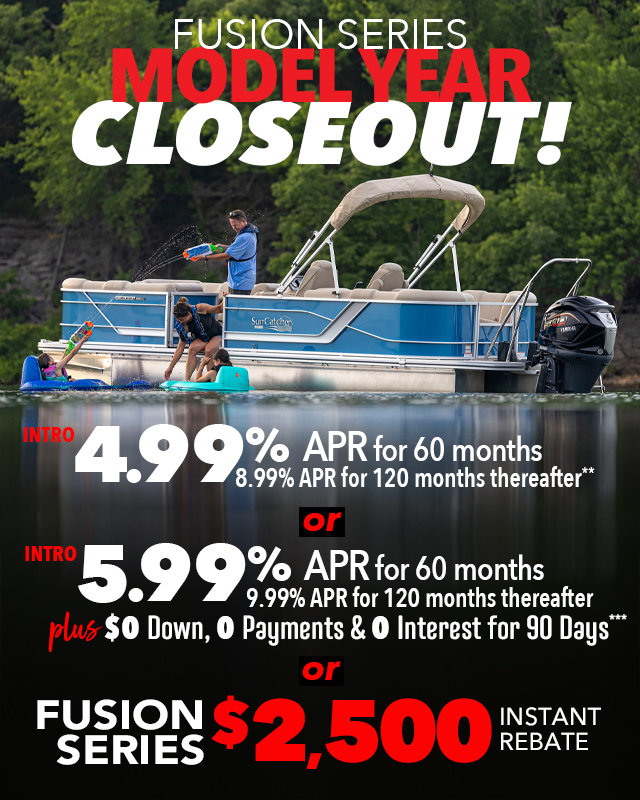 Fusion Series pontoon boats promotions.